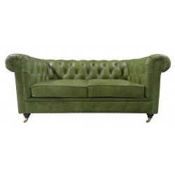 Sofa Chesterfield Swan na kółeczkach skóra 2 os.
