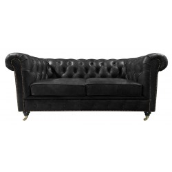 Sofa Chesterfield Swan na kółeczkach skóra 2 os.