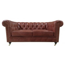 Sofa Chesterfield Swan na kółeczkach skóra 2 os.
