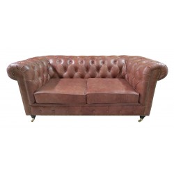 Sofa Chesterfield Swan na kółeczkach skóra 2 os.