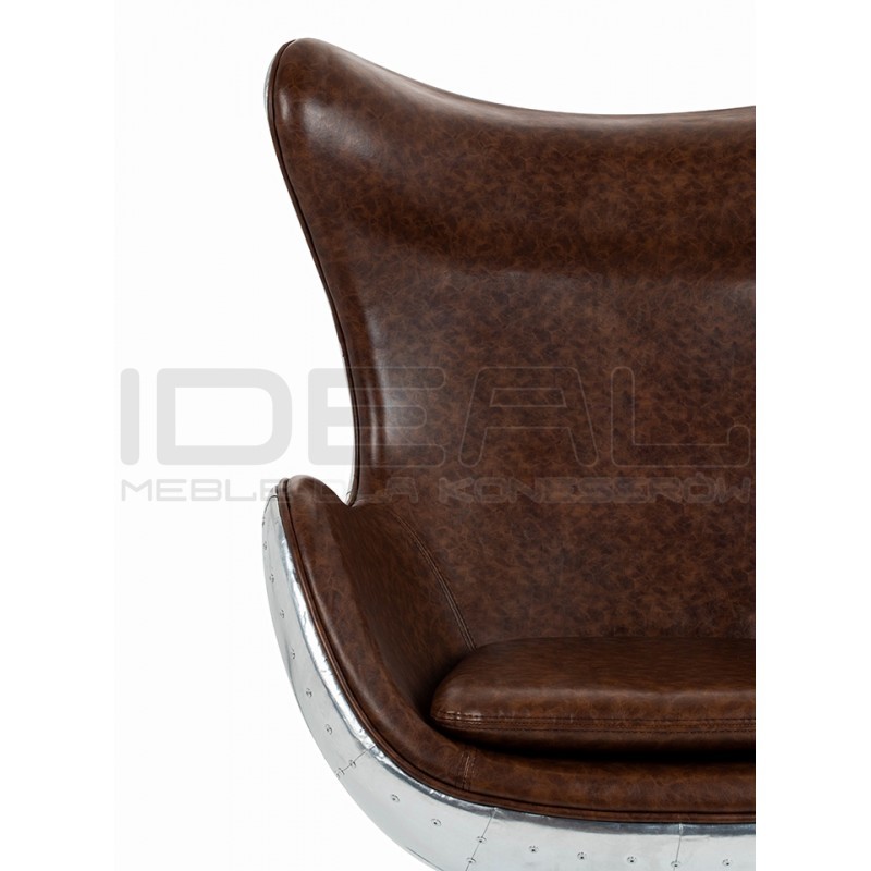Fotel EGG AVIATOR PU z metalowymi plecami brązowy