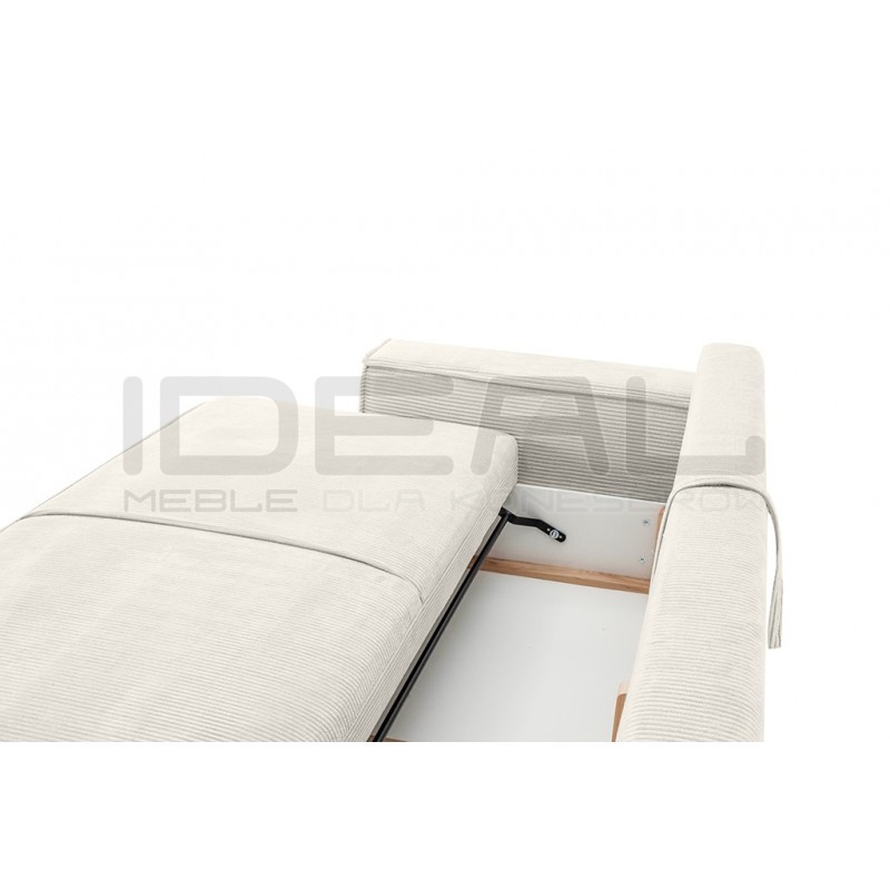 Sztruksowa sofa Pillow z funkcją spania i z pojemnikiem na pościel jasny beż