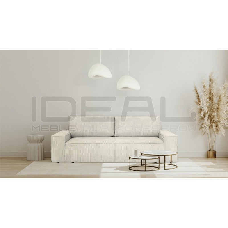 Sztruksowa sofa Pillow z funkcją spania i z pojemnikiem na pościel jasny beż