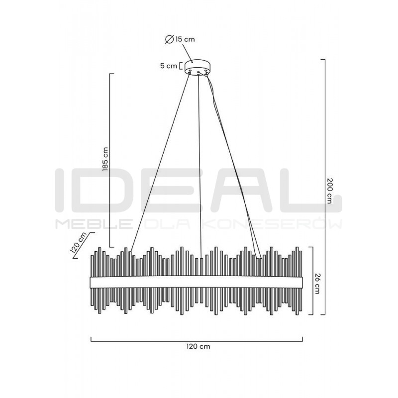 Lampa wisząca glamour Florens 120 złota kryształowe pałeczki