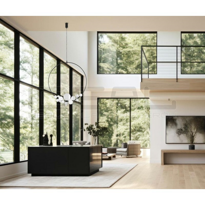 Lampa wisząca czarna ROCIO 14 białych kloszy na okręgu