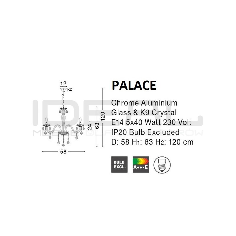 Kryształowy Żyrandol glamour Palace 5 srebrny