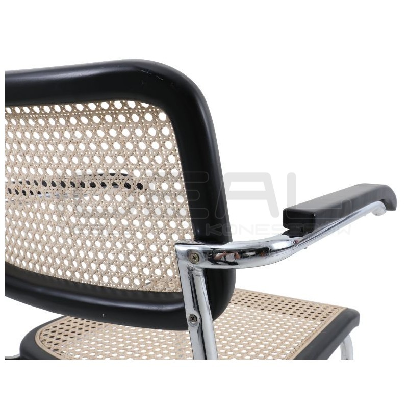 Krzesło Cesca z Podłokietnikami inspirowane rattanowa plecionka czarne