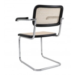 Krzesło Cesca z Podłokietnikami inspirowane rattanowa plecionka czarne