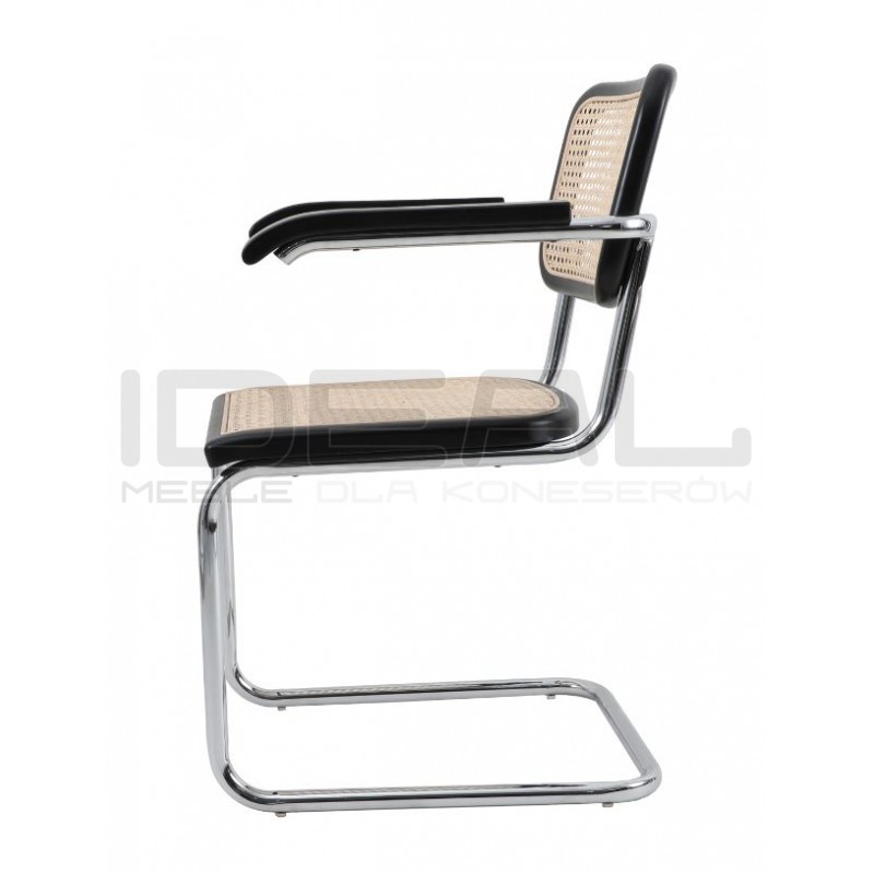Krzesło Cesca z Podłokietnikami inspirowane rattanowa plecionka czarne