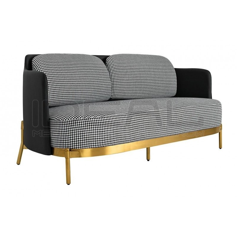 Sofa Art Deco Glamour VENICE pepitka biało - czarna złota podstawa