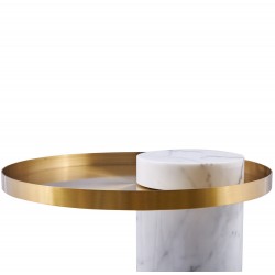 STOLIK KAWOWY COLUMN podstawa biały marmur złoty blat taca