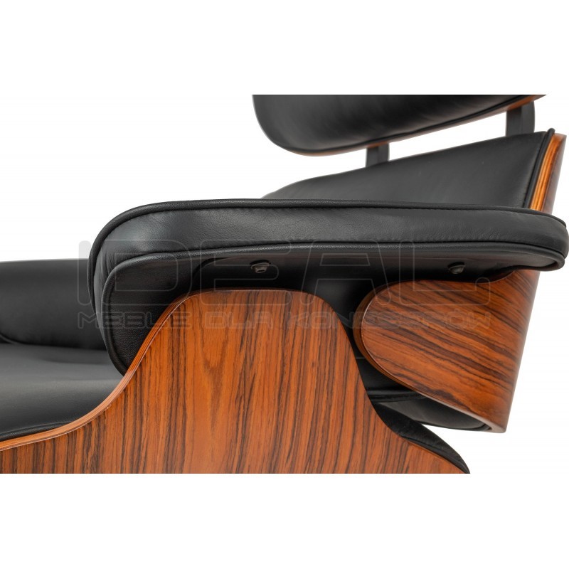 Fotel Lounge biały z podnóżkiem - sklejka różana