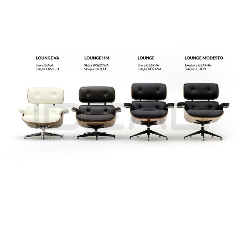 Fotel Lounge biały z podnóżkiem - sklejka różana