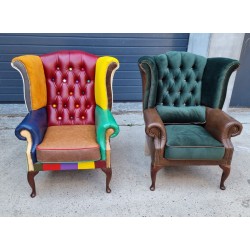 Fotel Chesterfield Uszak Lord kolorowy patchwork skóra