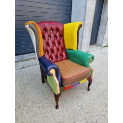 Fotel Chesterfield Uszak Lord kolorowy patchwork skóra