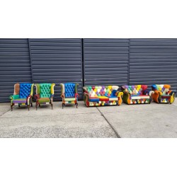 Fotel Chesterfield Uszak Lord kolorowy patchwork skóra