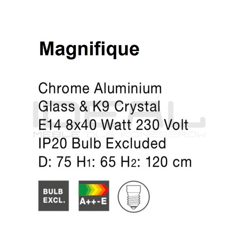 Żyrandol Kryształowy glamour Magnifique 8 srebrny