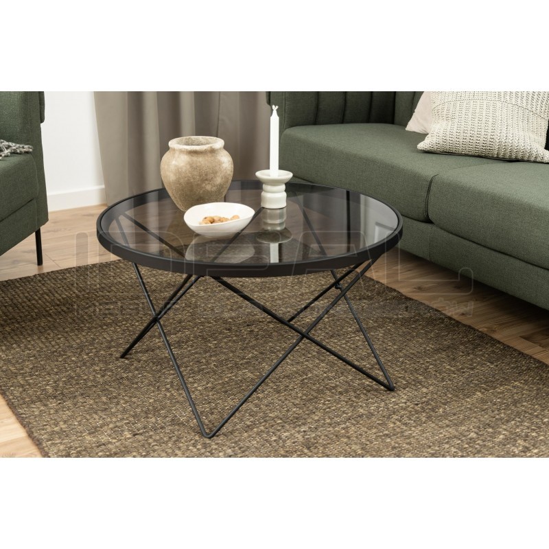 Stolik kawowy Katon czarny szkło transparentne szare