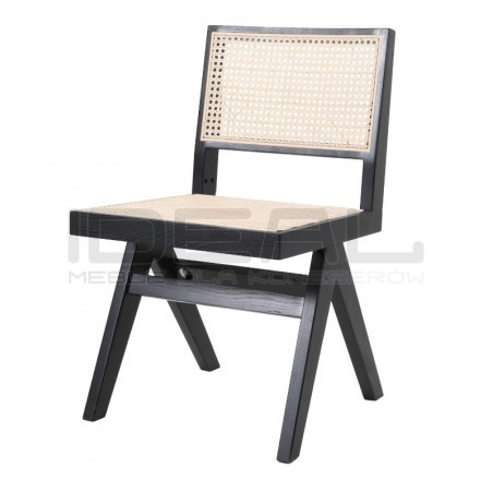 Drewniane KRZESŁO BOHO rattanowa plecionka wiedeńska czarne