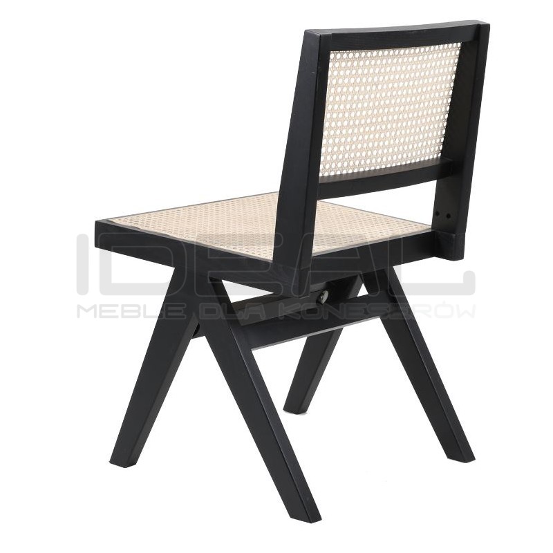 Drewniane KRZESŁO BOHO rattanowa plecionka wiedeńska czarne