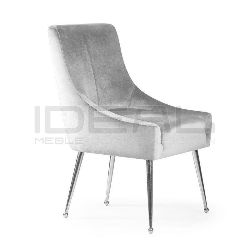 Krzesło glamour srebrne Tywin Slim z wysokim oparciem i siedziskiem