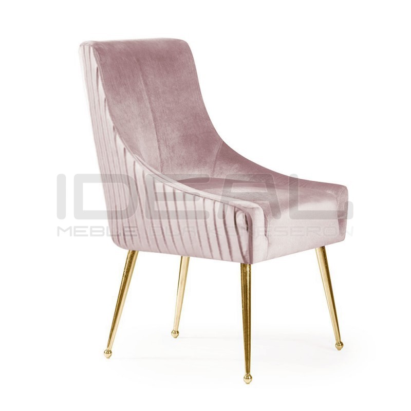Krzesło glamour złote Tywin Slim Dekor z wysokim oparciem i siedziskiem