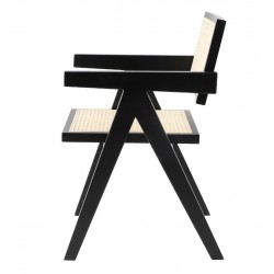 Drewniane KRZESŁO BOHO z podłokietnikami rattanowa plecionka czarne