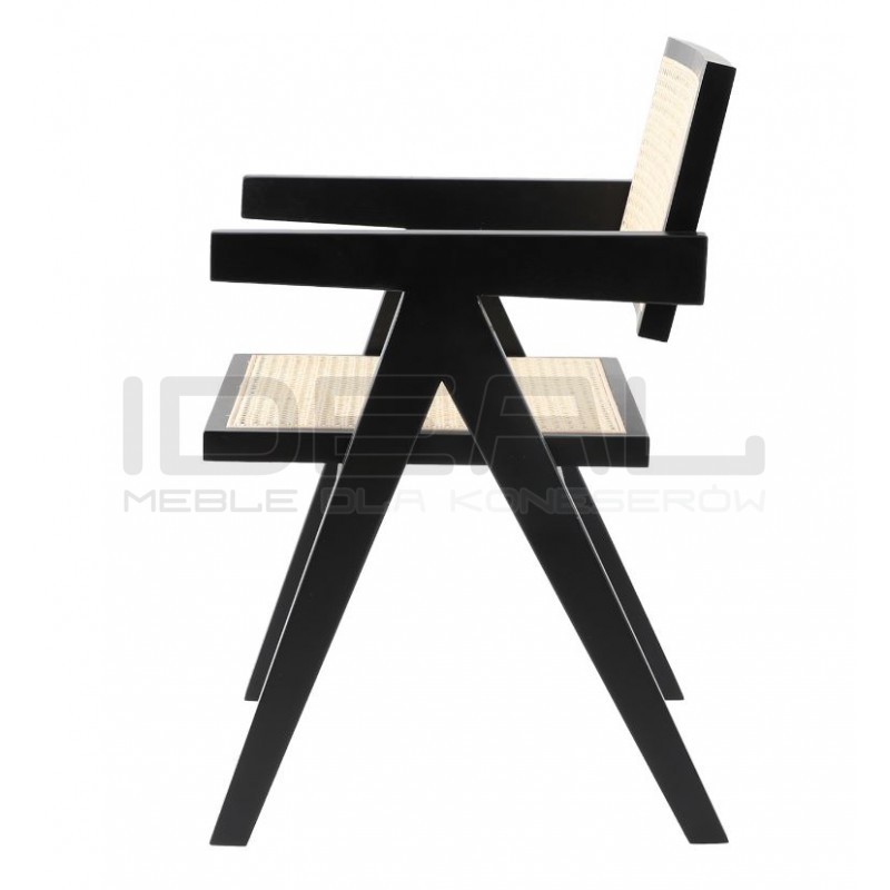 Drewniane KRZESŁO BOHO z podłokietnikami rattanowa plecionka czarne