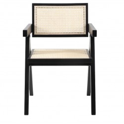 Drewniane KRZESŁO BOHO z podłokietnikami rattanowa plecionka czarne