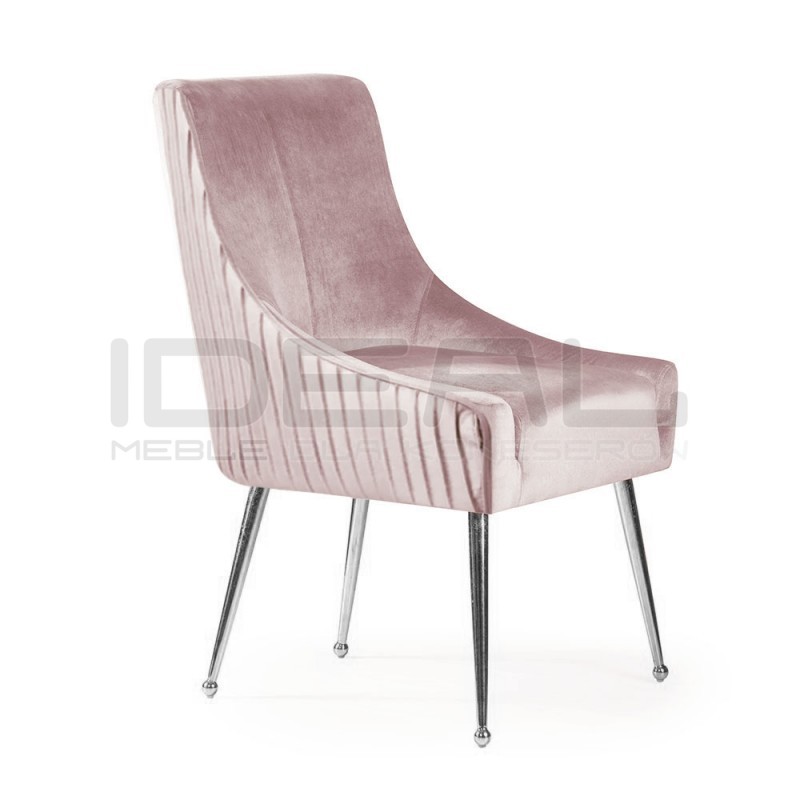 Krzesło glamour srebrne Tywin Slim Dekor z wysokim oparciem i siedziskiem