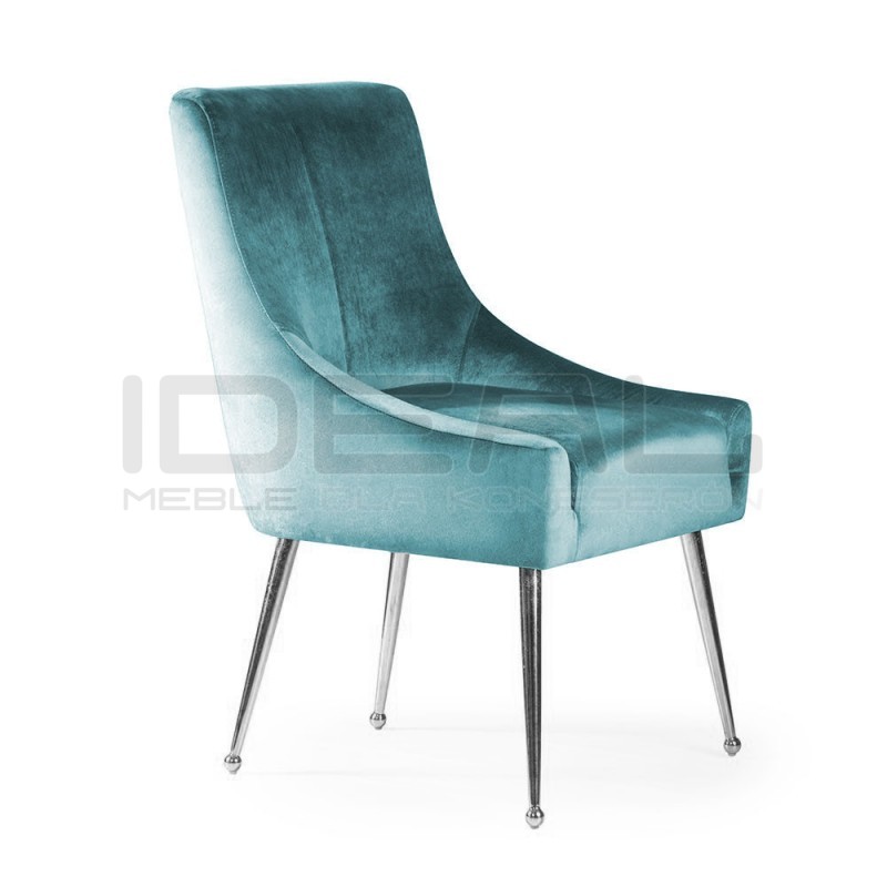 Krzesło glamour srebrne Tywin Slim z uchwytem, wysokim oparciem i siedziskiem