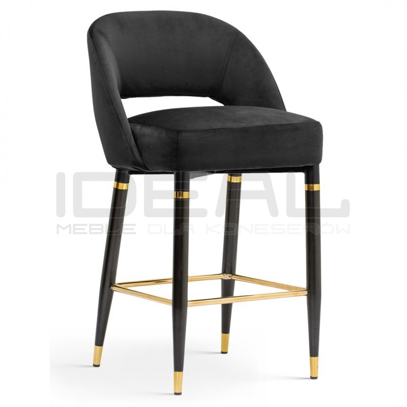 Krzesło barowe glamour tapicerowane Addard czarno złote nogi