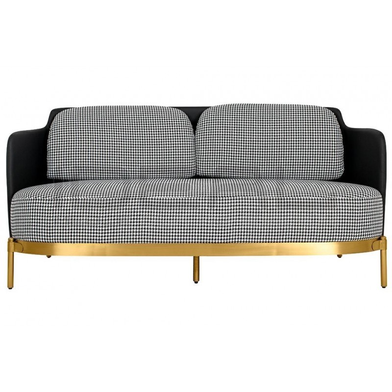 Sofa Art Deco Glamour VENICE pepitka biało - czarna złota podstawa