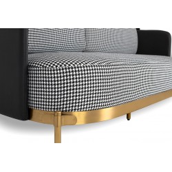 Sofa Art Deco Glamour VENICE pepitka biało - czarna złota podstawa