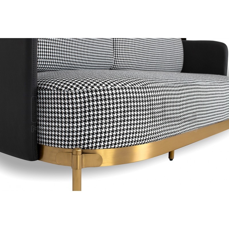 Sofa Art Deco Glamour VENICE pepitka biało - czarna złota podstawa