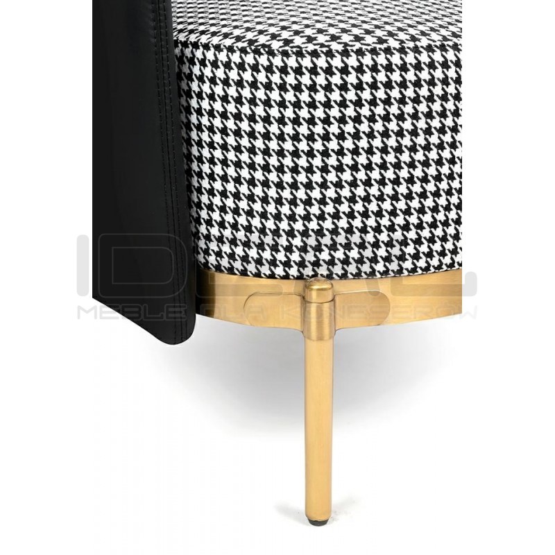 Sofa Art Deco Glamour VENICE pepitka biało - czarna złota podstawa