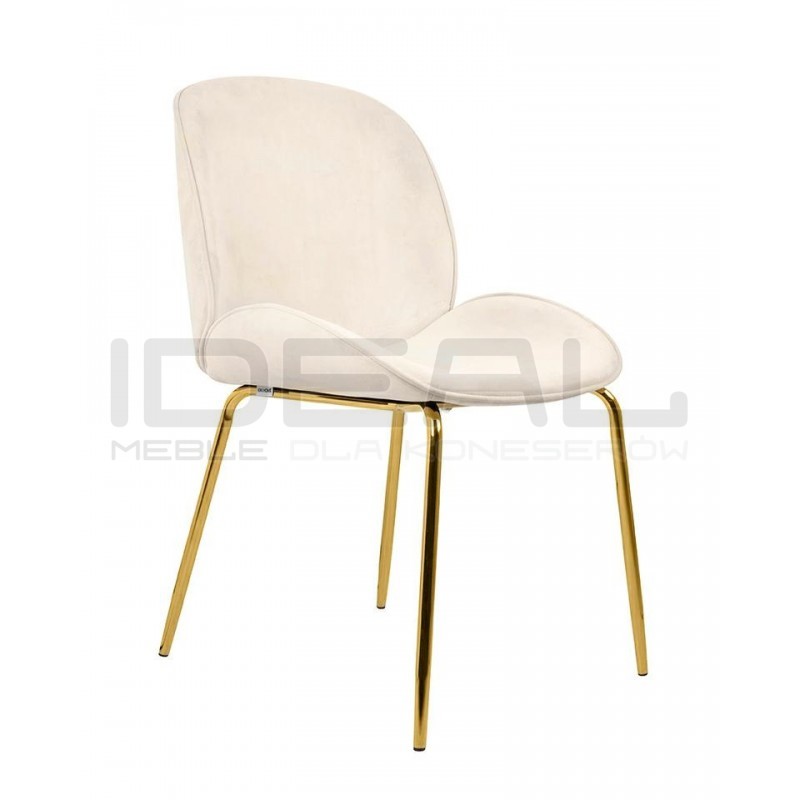 Krzesło glamour BOBBI beżowe - welur, podstawa złota