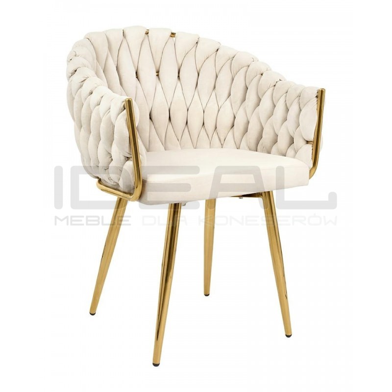 Krzesło Glamour TRESSE beżowe - welur, podstawa złote nogi