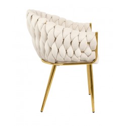 Krzesło Glamour TRESSE beżowe - welur, podstawa złote nogi