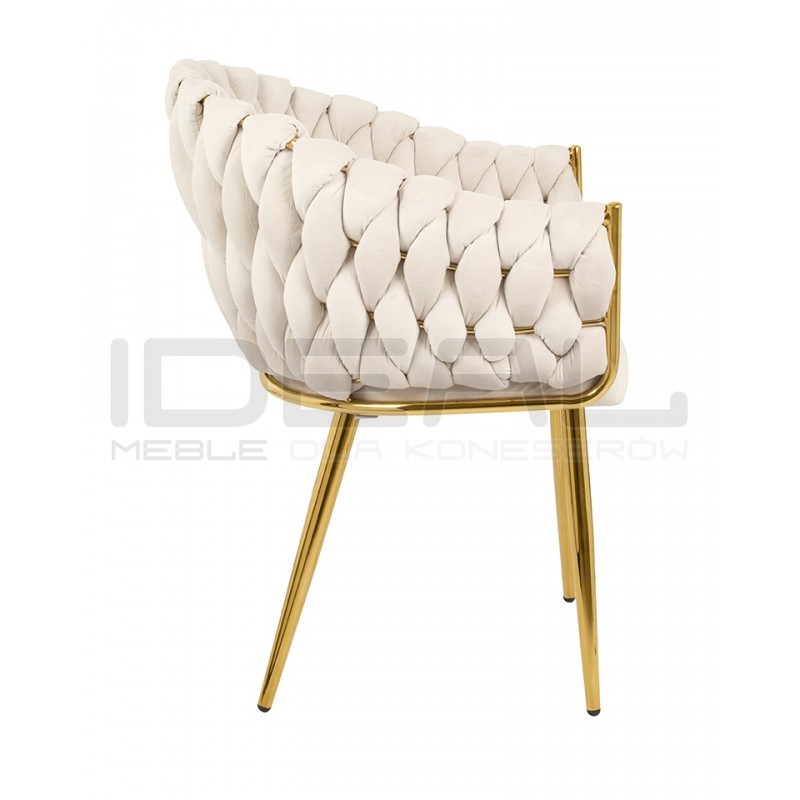 Krzesło Glamour TRESSE beżowe - welur, podstawa złote nogi
