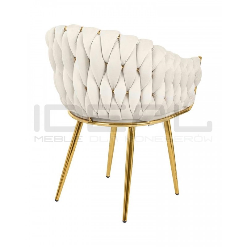 Krzesło Glamour TRESSE beżowe - welur, podstawa złote nogi