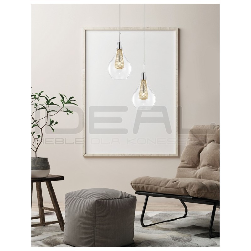 Szklana Lampa Wisząca Frame Bulb przezroczysta złota