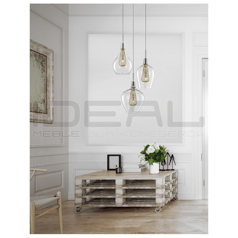 Szklana Lampa Wisząca Frame Potrójna przezroczysta złota