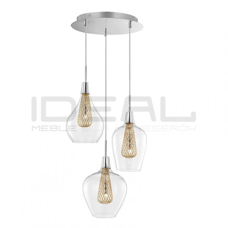 Szklana Lampa Wisząca Frame Potrójna przezroczysta złota