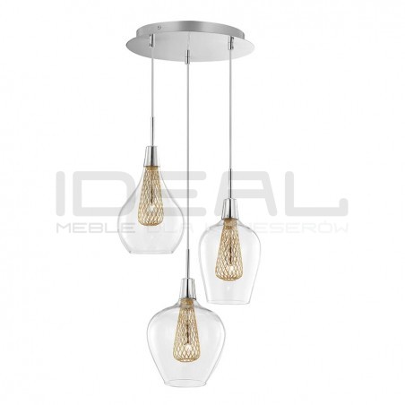 Szklana Lampa Wisząca Frame Potrójna przezroczysta złota