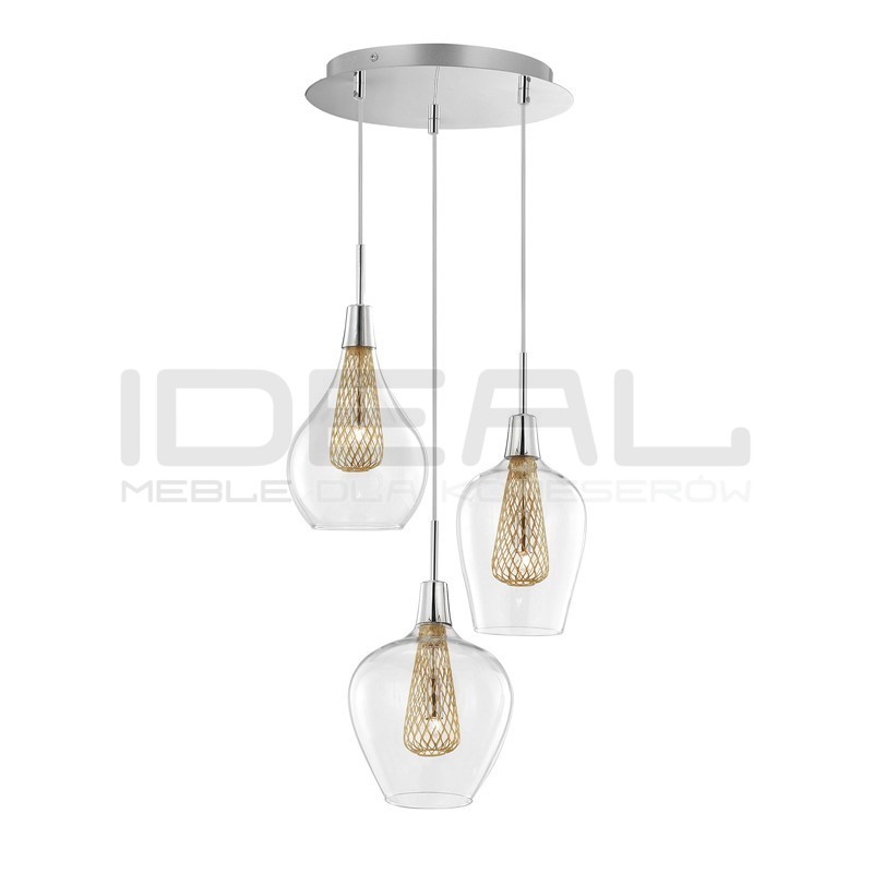 Szklana Lampa Wisząca Frame Potrójna przezroczysta złota
