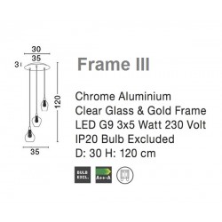 Szklana Lampa Wisząca Frame Potrójna przezroczysta złota