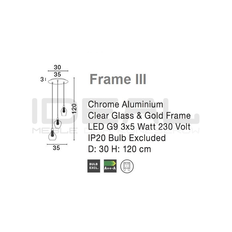 Szklana Lampa Wisząca Frame Potrójna przezroczysta złota