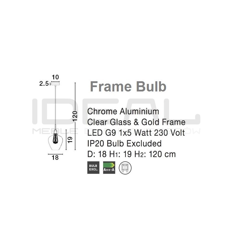 Szklana Lampa Wisząca Frame Bulb przezroczysta złota