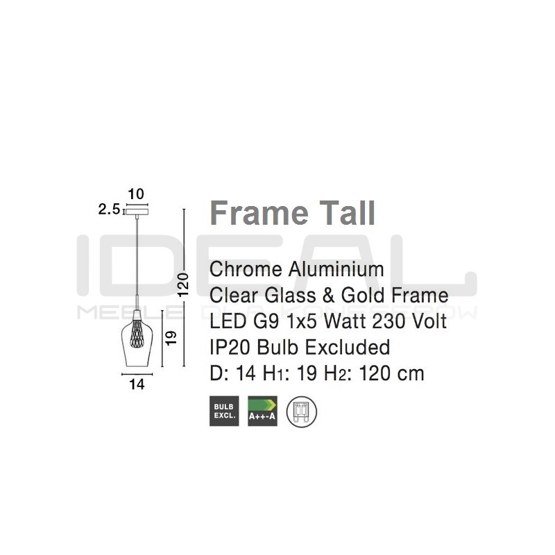 Szklana Lampa Wisząca Frame Tall przezroczysta złota